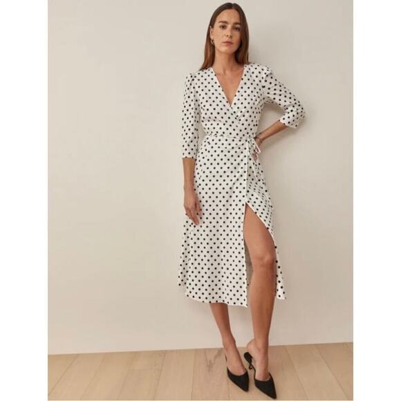 NEW Reformation Hilltop Wrap Dress Sz XS White Black - Picture 11 of 11